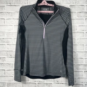 Mountain Hardwear Womens Size L 1/2 Zip Performance Top-Black And Gray Stripe - Picture 1 of 14