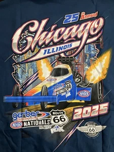 Camiseta azul NHRA DRAG RACING OFFICAL 2025 CHICAGO ROUTE 66 NATIONALS TALLA 2X - Imagen 1 de 4