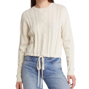 Treasure & Bond Pullover mit Bindesaum und Zopfmuster - Ivory Dove Größe L - Bild 1 von 5