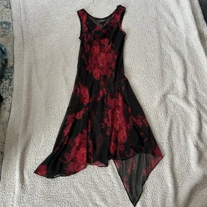 Dressbarn sz M vintage sheer black cowl neck assymetrical floral beaded dress - Picture 1 of 8