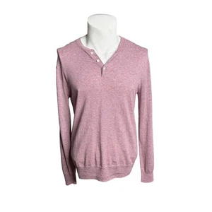 Bonobos Sweater Men's Medium Linen Blend Henley Microstripe Cream/Light Red - Picture 1 of 5