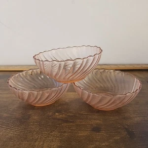 Set Of 3 Vtg Arcoroc Rosaline Pink Swirl Bowls 4 1/2” Bowls Depression Glass - Picture 1 of 11