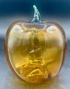Blenko Glass Hand Blown Decorative Pumpkin w/ Green Stem - Picture 1 of 7