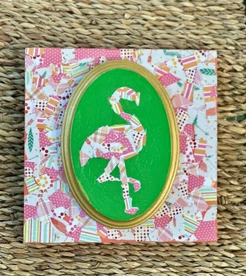 Arte de pared con textura de flamenco - verde, dorado y rosa Foto 1 de 4