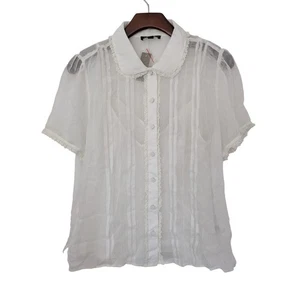 J. Crew Sheer Lace Trim Button-Up Shirt Size 10 Ivory NWT CD018 - Picture 1 of 7