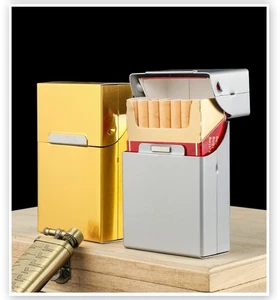 1PCS Cigarettes Storage Case Smoking Tobacco Box Aluminum Holder 20 Capacity - Foto 1 di 15