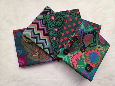 5 Fat Quarters - Green Kaffe Fassett FQ 18 x 22 Cotton Quilting Fabric Ver. 19 - Image 1 of 4