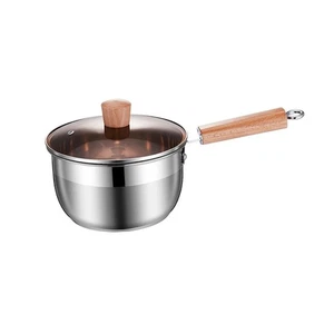 Padella per salse in acciaio inox con coperchio e manico in legno per zuppe di pasta e altro - Foto 1 di 16