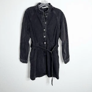 Zara Kleid Damen Medium Denim Jeans schwarz mit Gürtel Langarm E - Bild 1 von 10