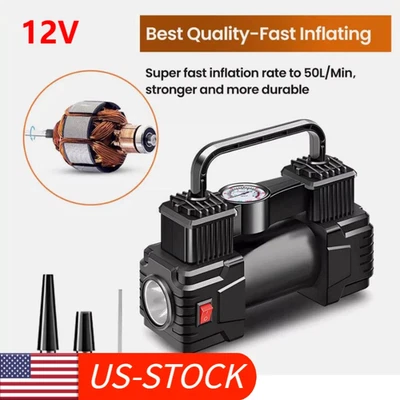 Heavy Duty With 12V Portable Air Compressor Car Tire Inflator Electric Pump Auto