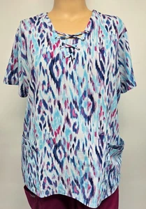 Womens Scrub Top Easy Stretch by UA 2 Pocket Blue Geometric XL - Picture 1 of 3