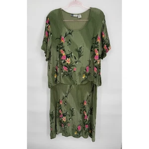 Abito donna La Cera taglia 2XL vintage verde oliva stampa floreale rayon - Foto 1 di 10