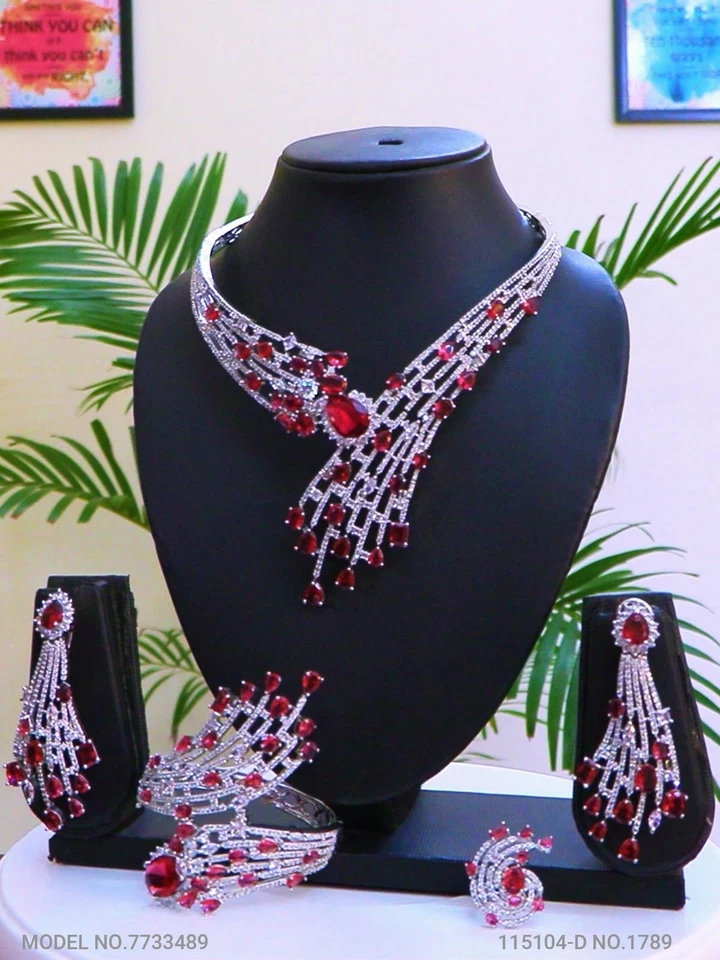 Indian Bollywood CZ AD Wedding Gold Fashion Jewelry Choker Necklace Combo Set - Image 1 of 1