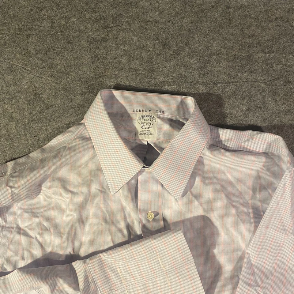 Camisa Brooks Brothers para hombre 17,5-35 blanca roja a cuadros puño francés Foto 1 de 4