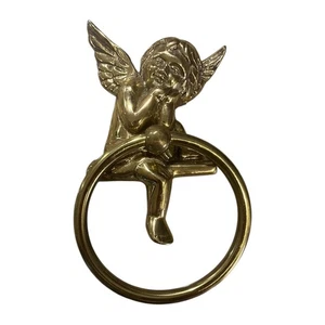 Vintage Messing Cherub Handtuchhalter goldfarben Engel Wandhaken Grandmillennial - Bild 1 von 3
