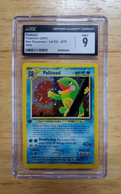 Pokemon CGC 9 MINT 2001 Politoed 1st Edition Neo Discovery Holo Card - Image 1 of 2
