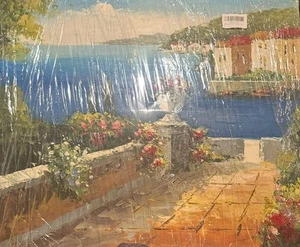 20x24 Mediterranean Villa Terrace with Sea View Oil Painting - Picture 1 of 3