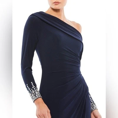 Vestido Mac Duggal 12231 Cuentas Puño Caído Hombro Manga Larga Imitación Envolvente Talla 12 Nuevo con Etiquetas Foto 1 de 4