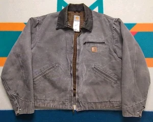 Vintage Carhartt Detroit Blanket Lined Jacket Biker Grey J97 GVL Faded Large - Picture 1 of 9