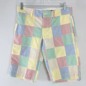Nuevo Ralph Lauren Sport Mujer 2 Amarillo Rojo Rayas Seersucker Pantalones Cortos Patchwork - Imagen 1 de 7