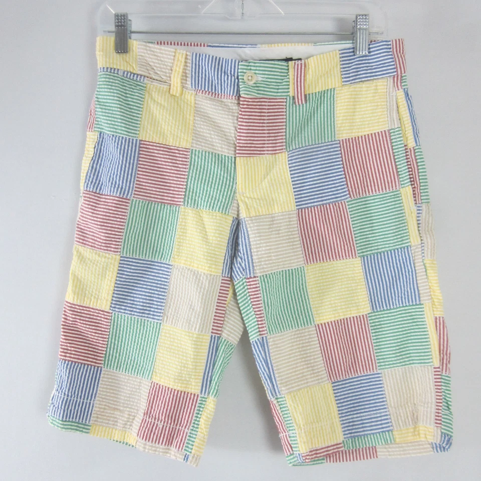 Nuevo Ralph Lauren Sport Mujer 2 Amarillo Rojo Rayas Seersucker Pantalones Cortos Patchwork Foto 1 de 4