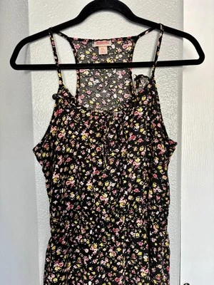 Mossimo Mujer Sin Mangas Correa Negro Floral Top L Cintura Elástica Volantes Verano Foto 1 de 4