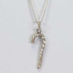 Milor Sterling Silver 925 Necklace 20" Candy Cane 1" L Pendant Christmas Italy - Picture 1 of 6