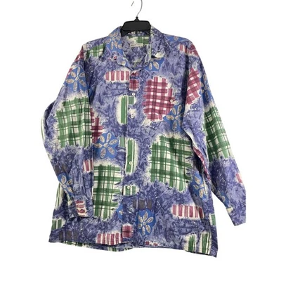 Burma Bibas Men Abstract Patchwork Print Button Down Shirt - Size L Short Sleeve - Image 1 of 4