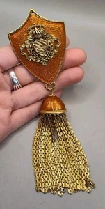 Spilla stemma vintage Grifondoro in nappa arancione e oro - Foto 1 di 17