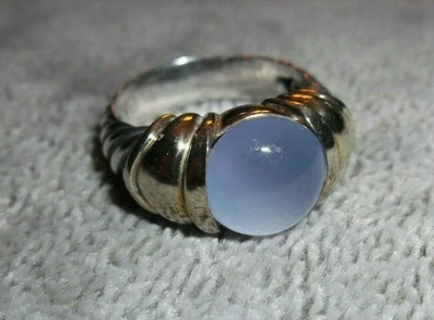 Anel de cabo vintage David Yurman Capri 10mm cabochão calcedônia 14K e Sterlimg - Imagem 1 de 4