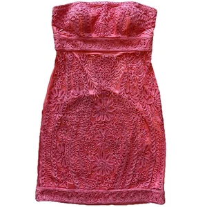 Vestido Sue Wong Soutache Sin Tirantes Encaje Vaina Cóctel Salmón Talla 10 Formal Baile de graduación - Imagen 1 de 11