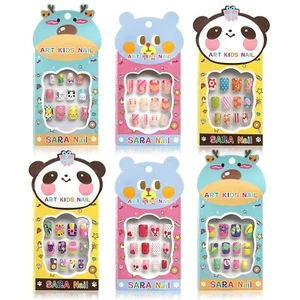 12 Sets x Kids False Nails Pre-Glued Individually Boxed Many Designs Colours - Picture 1 of 12