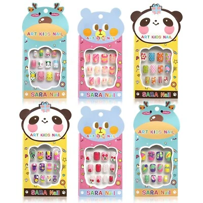 12 Sets x Kids False Nails Pre-Glued Individually Boxed Many Designs Colours - Image 1 of 4
