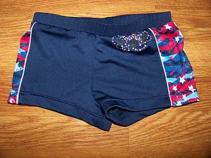 Girls Future Star Dance Shorts Size Medium Blue with Red & White SEE DESCRIPTION - Picture 1 of 3