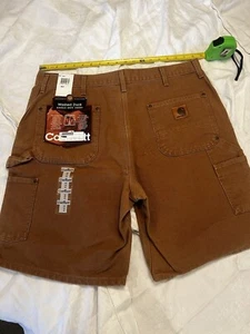 NWT VTG 90s Carhartt B80 Double Knee Brown Workwear Carpenter Shorts 36/37 USA - Picture 1 of 12
