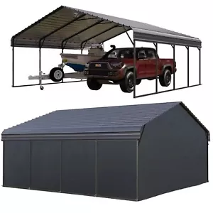 20'x20' Metal Carport Outdoor Heavy Duty Canopy Garage Car Shelter with Sidewall - Picture 1 of 13