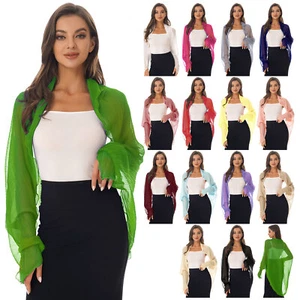 Women Sheer Chiffon Elegant Shawl Long Sleeve Open Front Cardigan Beach Cover AU - Picture 1 of 168