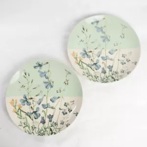 2 x Bloomingville Green Blue Floral Botanical 8.25" Appetizer Salad Plates - Picture 1 of 6