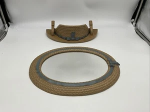 Vtg Burwood Plastic Braided Basket Weave Mirror & Shelf Wall Decor - Picture 1 of 11