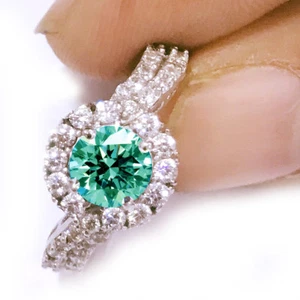 3.05ct vvs1=BLUE GREEN WHITE MOISSANITE DIAMOND ENGAGEMENT .925 SILVER RING 7 - Picture 1 of 3