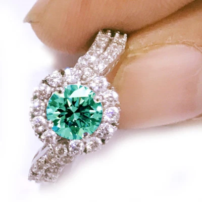 3.05ct vvs1=BLUE GREEN WHITE MOISSANITE DIAMOND ENGAGEMENT .925 SILVER RING 7 - Image 1 of 4