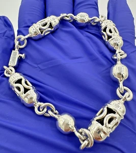 Vintage Mexican Sterling Silver 925 Orb Barrel Link Bracelet 8” 27g - Picture 1 of 18