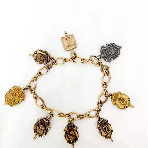 Vintage 1/20 12KT Yellow Gold Filled Link Academic Charm Bracelet Award School - Picture 1 of 6