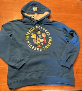 Peanuts Charlie Brown Faux Sherpa Hood Friends Forever Hoodie Childrens XL Teal - Picture 1 of 12