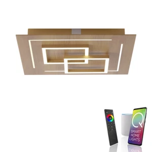 LED Deckenleuchte dimmbar Holzdekor braun beige Smart Home Works with Alexa - Bild 1 von 11