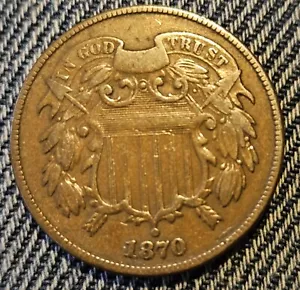 1870 2¢ Two Cent Piece VF copper problem-free original issue ! - Picture 1 of 2