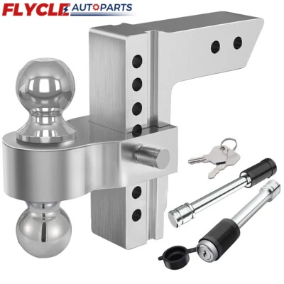 Adjustable Trailer Hitch Fits 2" Receiver 6" Drop/Rise Stainless Steel Locks - Image 1 of 4