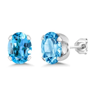 3.00 Cttw Swiss Blue Topaz Stud Earrings For Women | Gemstone Birthstone | - Picture 1 of 4