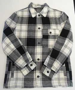 Zara Plaid Flannel Coat Overcoat Black and White Lined Jacket Men's Size Large - Picture 1 of 5