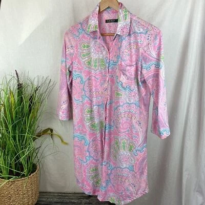 Ralph Lauren Pastel Print Long Sleeve Night Dress Shirt S - Image 1 of 4